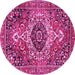 Round Machine Washable Medallion Pink Traditional Rug, wshtr3352pnk