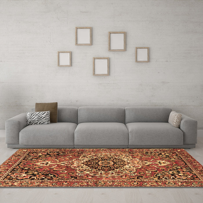Machine Washable Medallion Brown Traditional Rug in a Living Room,, wshtr3352brn