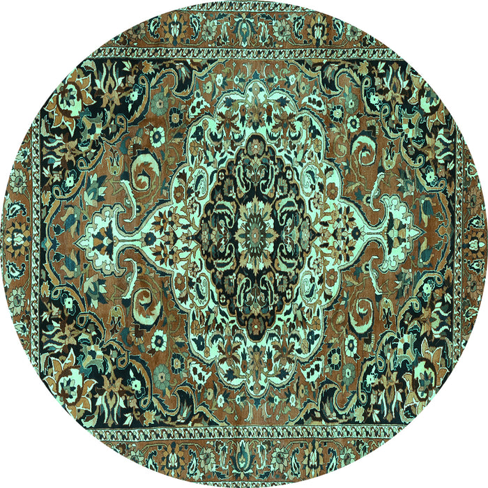 Round Medallion Turquoise Traditional Rug, tr3352turq