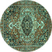 Round Medallion Turquoise Traditional Rug, tr3352turq