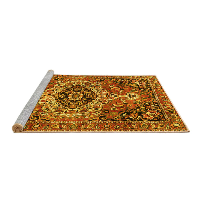 Sideview of Machine Washable Medallion Yellow Traditional Rug, wshtr3352yw