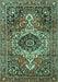 Machine Washable Medallion Turquoise Traditional Area Rugs, wshtr3352turq