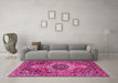 Machine Washable Medallion Pink Traditional Rug in a Living Room, wshtr3352pnk