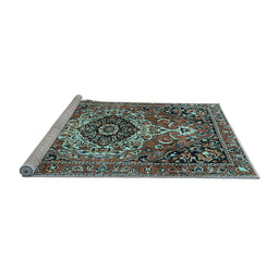 Sideview of Machine Washable Medallion Light Blue Traditional Rug, wshtr3352lblu