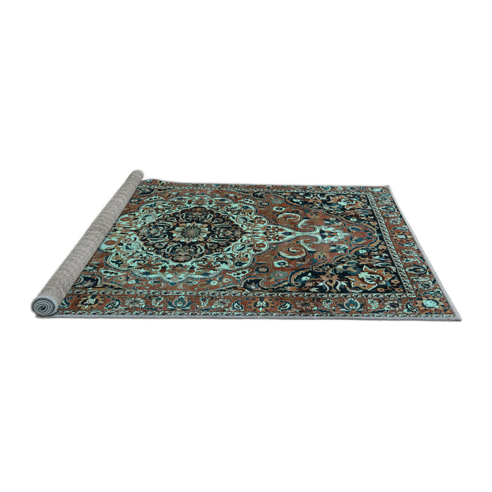 Sideview of Machine Washable Medallion Light Blue Traditional Rug, wshtr3352lblu