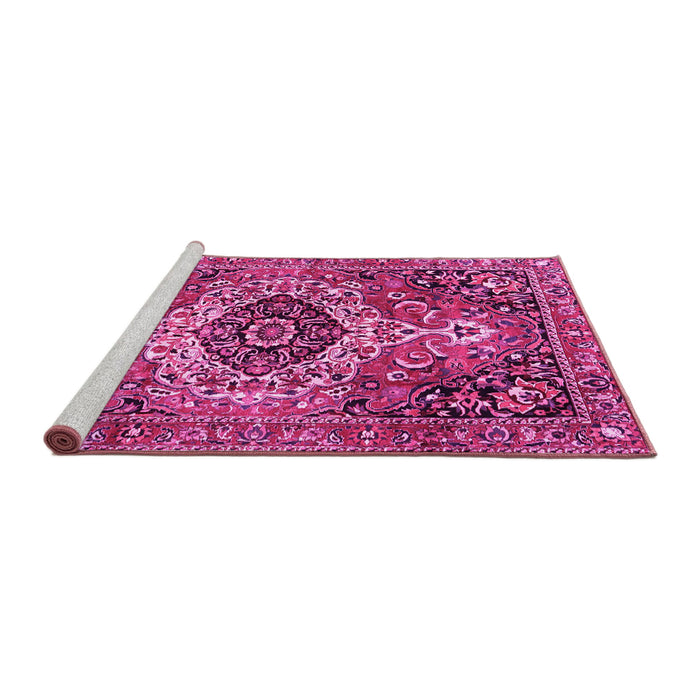Sideview of Machine Washable Medallion Pink Traditional Rug, wshtr3352pnk