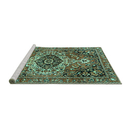Sideview of Machine Washable Medallion Turquoise Traditional Area Rugs, wshtr3352turq