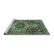 Sideview of Machine Washable Medallion Turquoise Traditional Area Rugs, wshtr3352turq