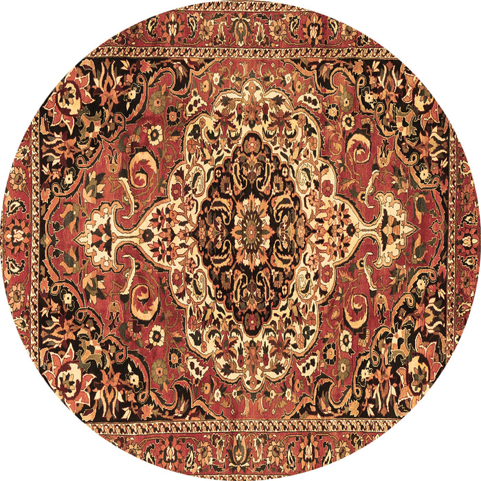Round Machine Washable Medallion Brown Traditional Rug, wshtr3352brn