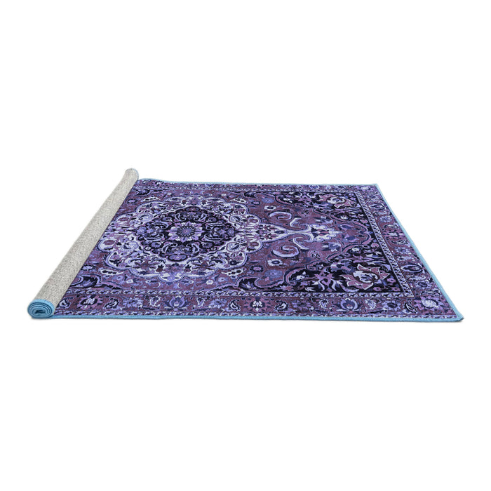 Sideview of Machine Washable Medallion Blue Traditional Rug, wshtr3352blu