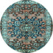 Round Medallion Light Blue Traditional Rug, tr3353lblu