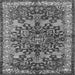 Round Machine Washable Medallion Gray Traditional Rug, wshtr3353gry