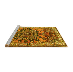 Sideview of Machine Washable Medallion Yellow Traditional Rug, wshtr3353yw