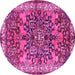 Round Machine Washable Medallion Pink Traditional Rug, wshtr3353pnk