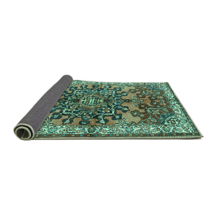 Sideview of Medallion Turquoise Traditional Rug, tr3353turq