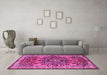 Machine Washable Medallion Pink Traditional Rug in a Living Room, wshtr3353pnk