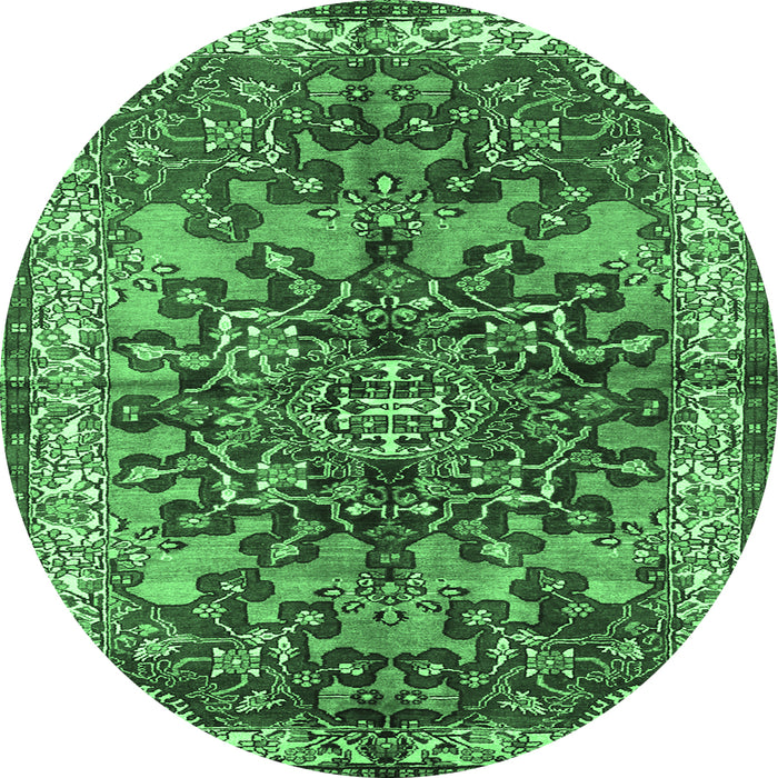 Round Machine Washable Medallion Emerald Green Traditional Area Rugs, wshtr3353emgrn