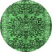 Round Machine Washable Medallion Emerald Green Traditional Area Rugs, wshtr3353emgrn