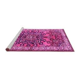 Sideview of Machine Washable Medallion Pink Traditional Rug, wshtr3353pnk