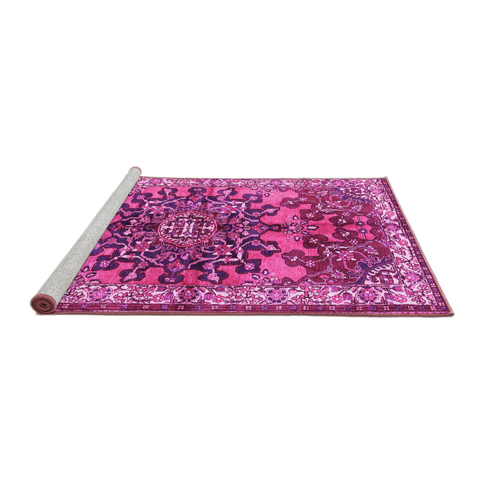 Sideview of Machine Washable Medallion Pink Traditional Rug, wshtr3353pnk