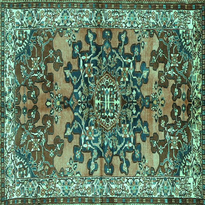 Square Medallion Turquoise Traditional Rug, tr3353turq
