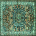 Square Medallion Turquoise Traditional Rug, tr3353turq