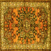 Square Machine Washable Medallion Yellow Traditional Rug, wshtr3353yw