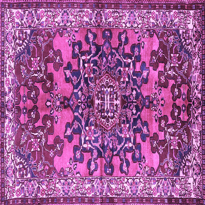 Square Machine Washable Medallion Purple Traditional Area Rugs, wshtr3353pur