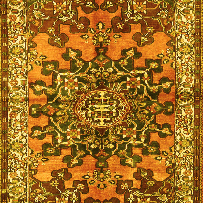Machine Washable Medallion Yellow Traditional Rug, wshtr3353yw