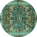 Round Medallion Turquoise Traditional Rug, tr3353turq