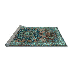 Sideview of Machine Washable Medallion Light Blue Traditional Rug, wshtr3353lblu