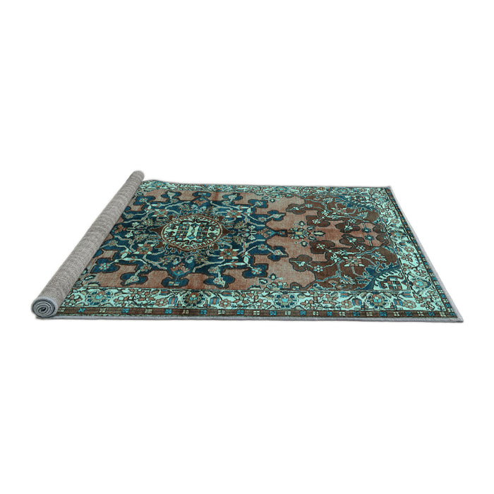 Sideview of Machine Washable Medallion Light Blue Traditional Rug, wshtr3353lblu