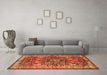 Machine Washable Medallion Orange Traditional Area Rugs in a Living Room, wshtr3353org