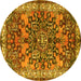 Round Machine Washable Medallion Yellow Traditional Rug, wshtr3353yw