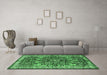 Machine Washable Medallion Emerald Green Traditional Area Rugs in a Living Room,, wshtr3353emgrn