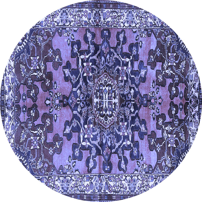 Round Machine Washable Medallion Blue Traditional Rug, wshtr3353blu