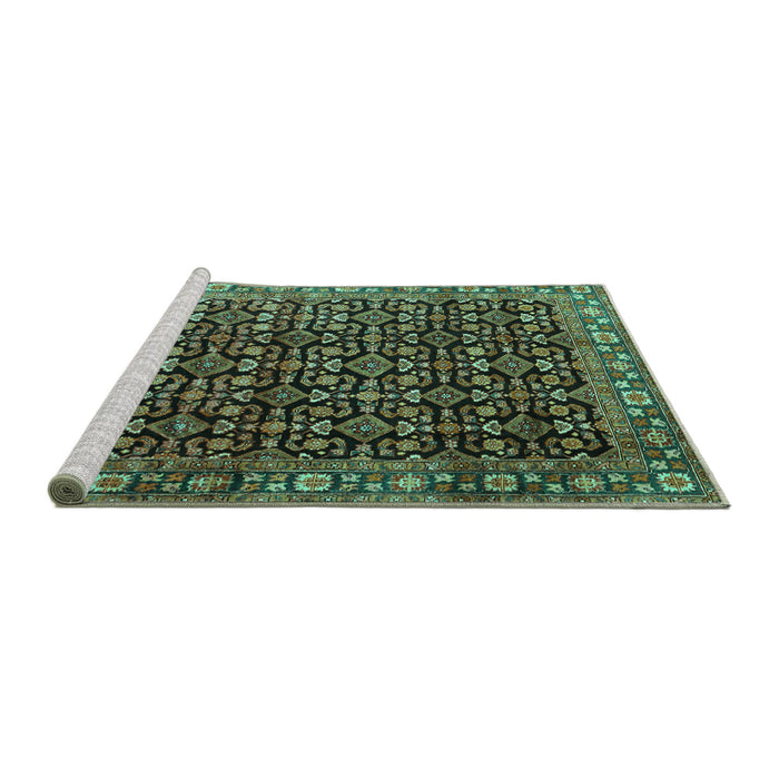 Sideview of Machine Washable Persian Turquoise Traditional Area Rugs, wshtr3354turq