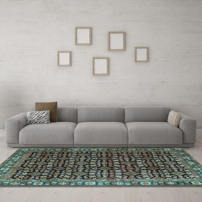 Machine Washable Persian Light Blue Traditional Rug in a Living Room, wshtr3354lblu