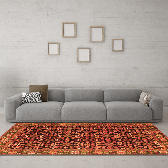 Machine Washable Persian Orange Traditional Area Rugs in a Living Room, wshtr3354org