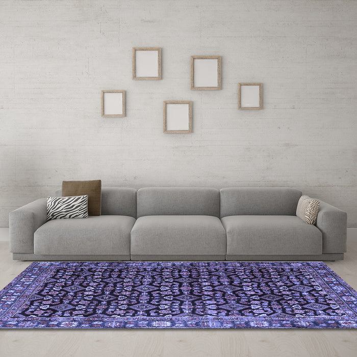 Machine Washable Persian Blue Traditional Rug in a Living Room, wshtr3354blu