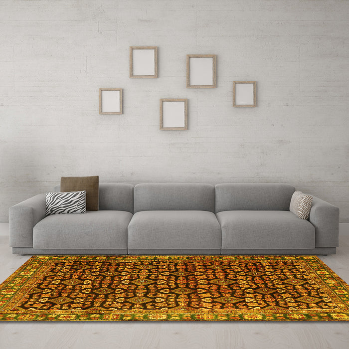 Machine Washable Persian Yellow Traditional Rug in a Living Room, wshtr3354yw