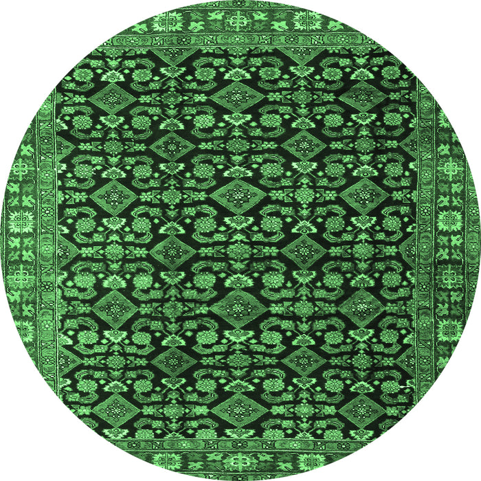 Round Machine Washable Persian Emerald Green Traditional Area Rugs, wshtr3354emgrn