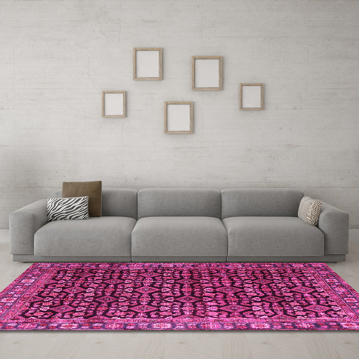 Machine Washable Persian Pink Traditional Rug in a Living Room, wshtr3354pnk