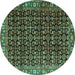 Round Machine Washable Persian Turquoise Traditional Area Rugs, wshtr3354turq