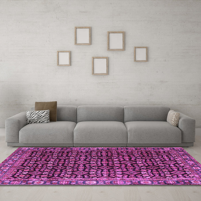 Machine Washable Persian Purple Traditional Area Rugs in a Living Room, wshtr3354pur