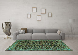Machine Washable Persian Turquoise Traditional Area Rugs in a Living Room,, wshtr3354turq