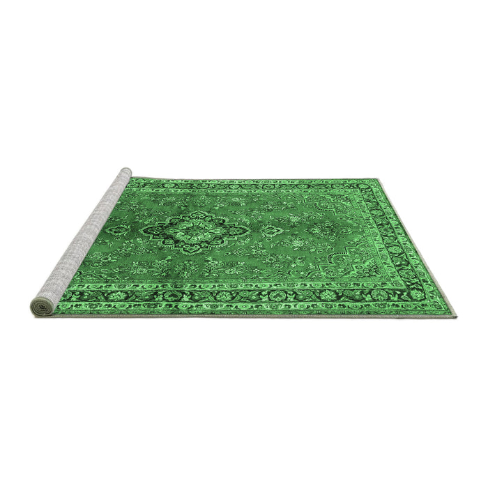 Sideview of Machine Washable Medallion Emerald Green Traditional Area Rugs, wshtr3355emgrn