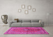 Machine Washable Medallion Pink Traditional Rug in a Living Room, wshtr3355pnk