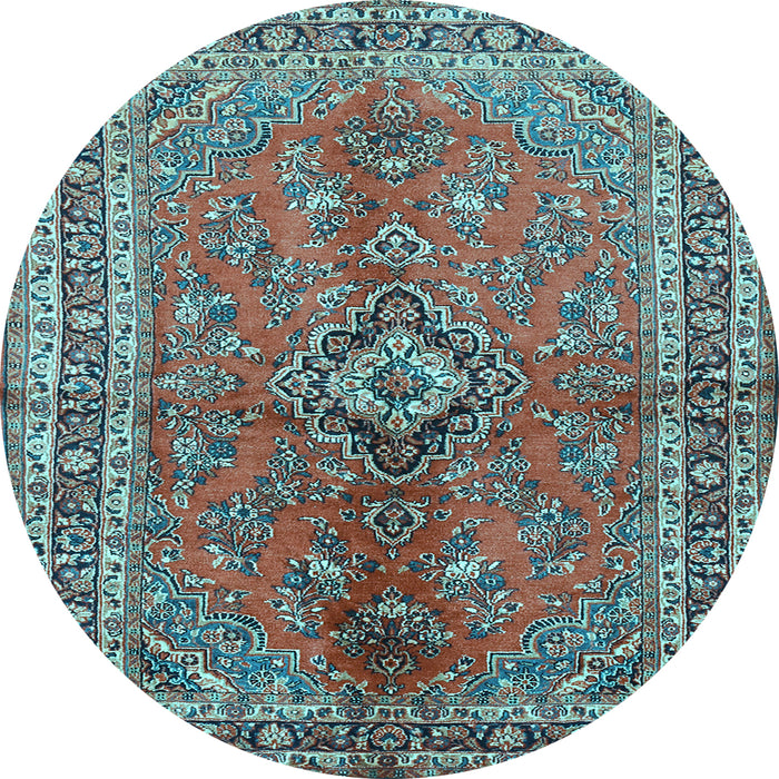 Round Medallion Light Blue Traditional Rug, tr3355lblu