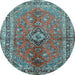 Round Medallion Light Blue Traditional Rug, tr3355lblu